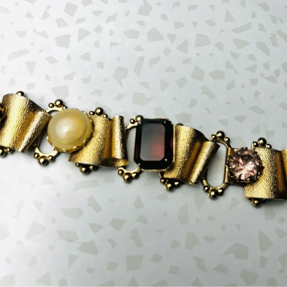 Vintage Victorian Style Book Chain Bracelet with Purple Rhinestones
